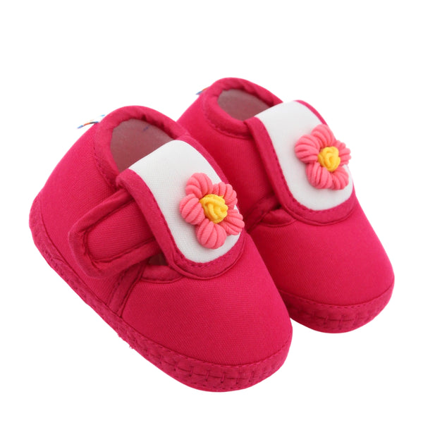 Baby Unisex Cotton Floral White,Pink Velcro Booties-BT5354