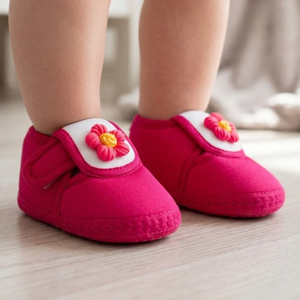 Baby Unisex Cotton Floral White,Pink Velcro Booties-BT5354