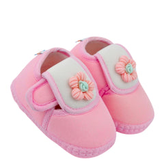 Baby Unisex Cotton Floral Pink Velcro Booties-BT5355