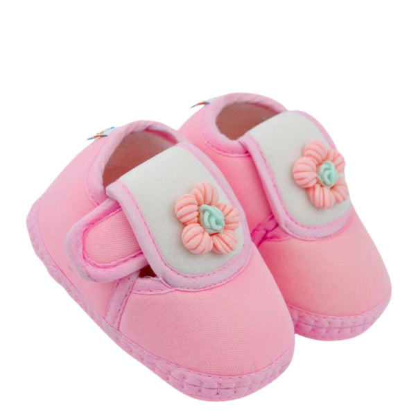 Baby Unisex Cotton Floral Pink Velcro Booties-BT5355