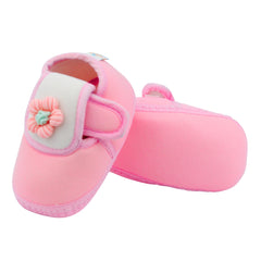 Baby Unisex Cotton Floral Pink Velcro Booties-BT5355