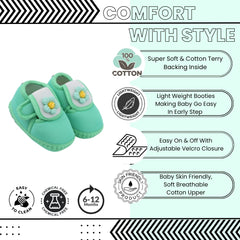 Baby Unisex Cotton Floral White,Green Velcro Booties-BT5356