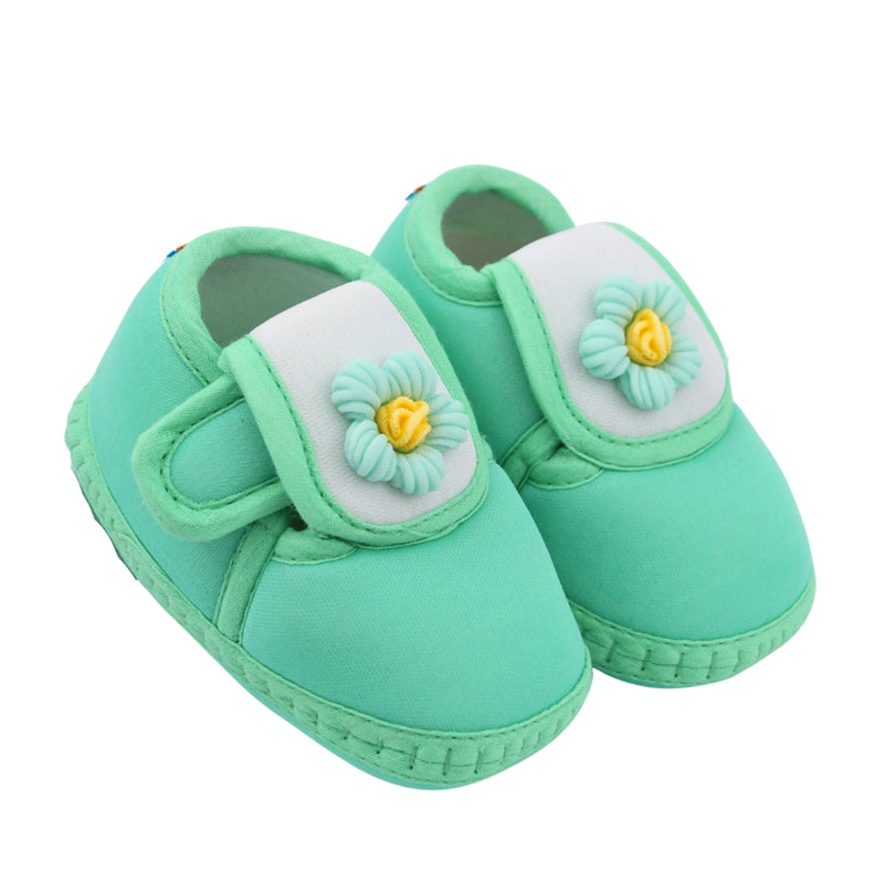 Baby Unisex Cotton Floral White,Green Velcro Booties-BT5356