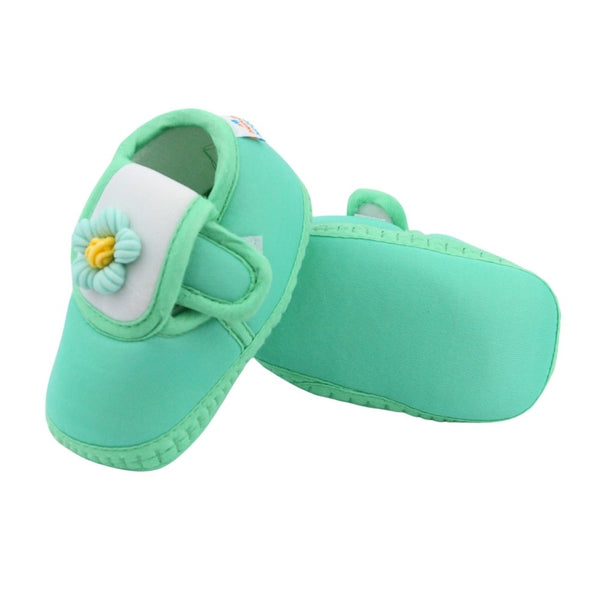 Baby Unisex Cotton Floral White,Green Velcro Booties-BT5356