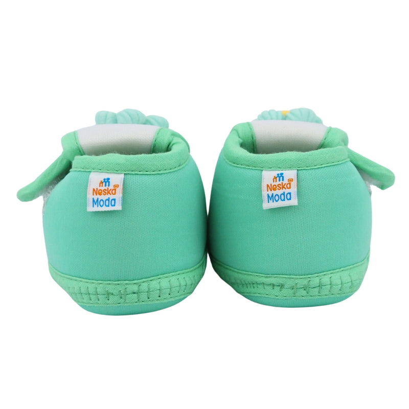 Baby Unisex Cotton Floral White,Green Velcro Booties-BT5356