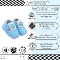 Baby Unisex Cotton Floral Blue,White Velcro Booties-BT5357