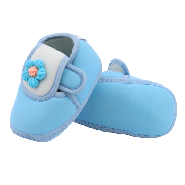 Baby Unisex Cotton Floral Blue,White Velcro Booties-BT5357