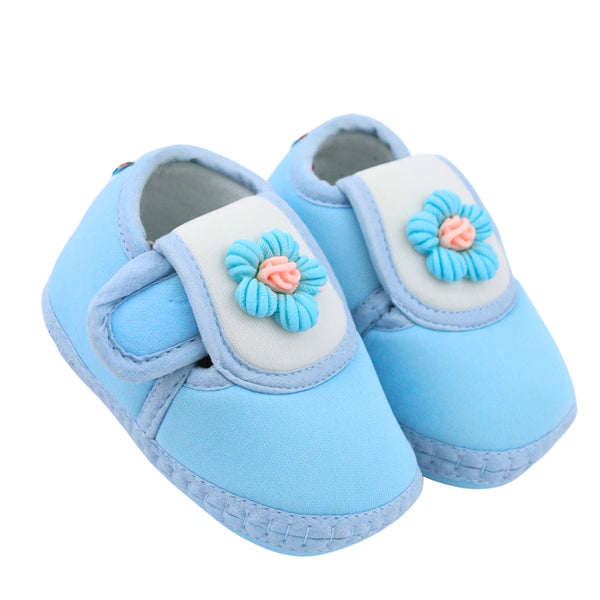Baby Unisex Cotton Floral Blue,White Velcro Booties-BT5357
