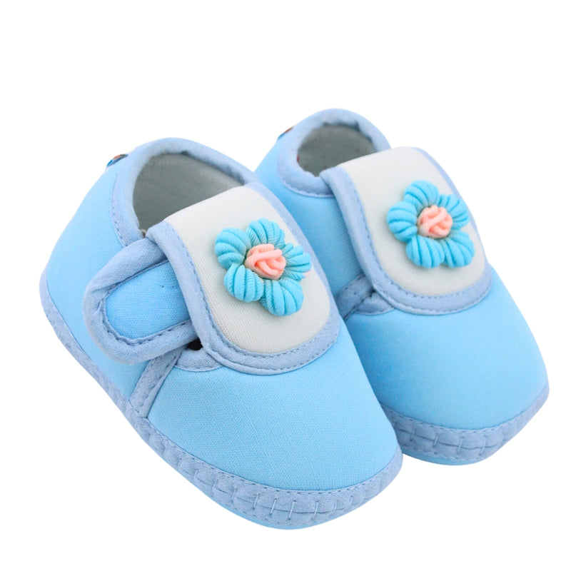 Baby Unisex Cotton Floral Blue,White Velcro Booties-BT5357
