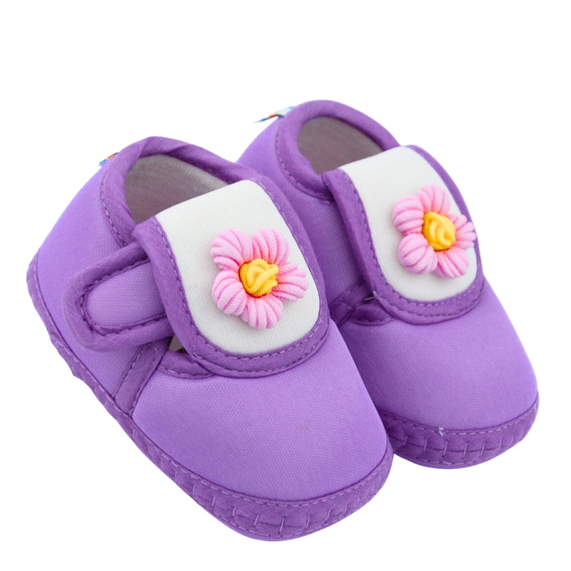 Baby Unisex Cotton Floral White,Purple Velcro Booties-BT5358