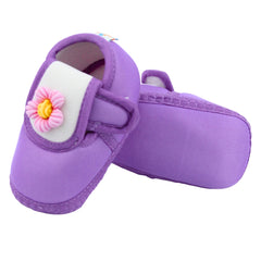 Baby Unisex Cotton Floral White,Purple Velcro Booties-BT5358
