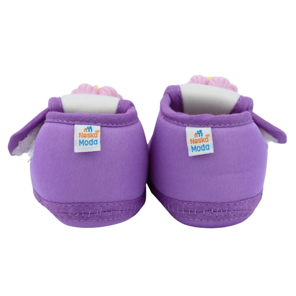 Baby Unisex Cotton Floral White,Purple Velcro Booties-BT5358