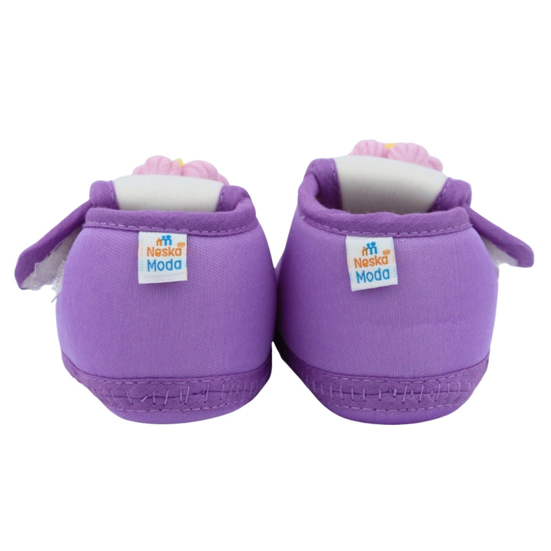 Baby Unisex Cotton Floral White,Purple Velcro Booties-BT5358