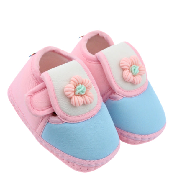 Baby Unisex Cotton Floral White,Pink Velcro Booties-BT5359