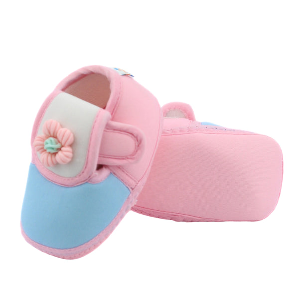 Baby Unisex Cotton Floral White,Pink Velcro Booties-BT5359