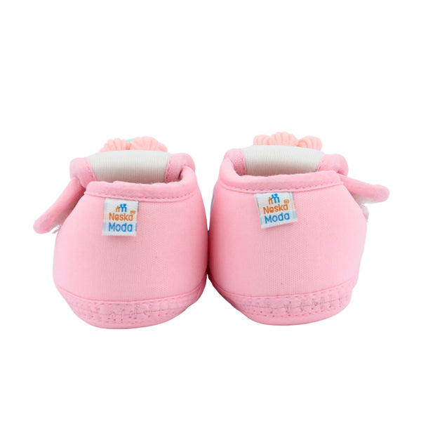 Baby Unisex Cotton Floral White,Pink Velcro Booties-BT5359