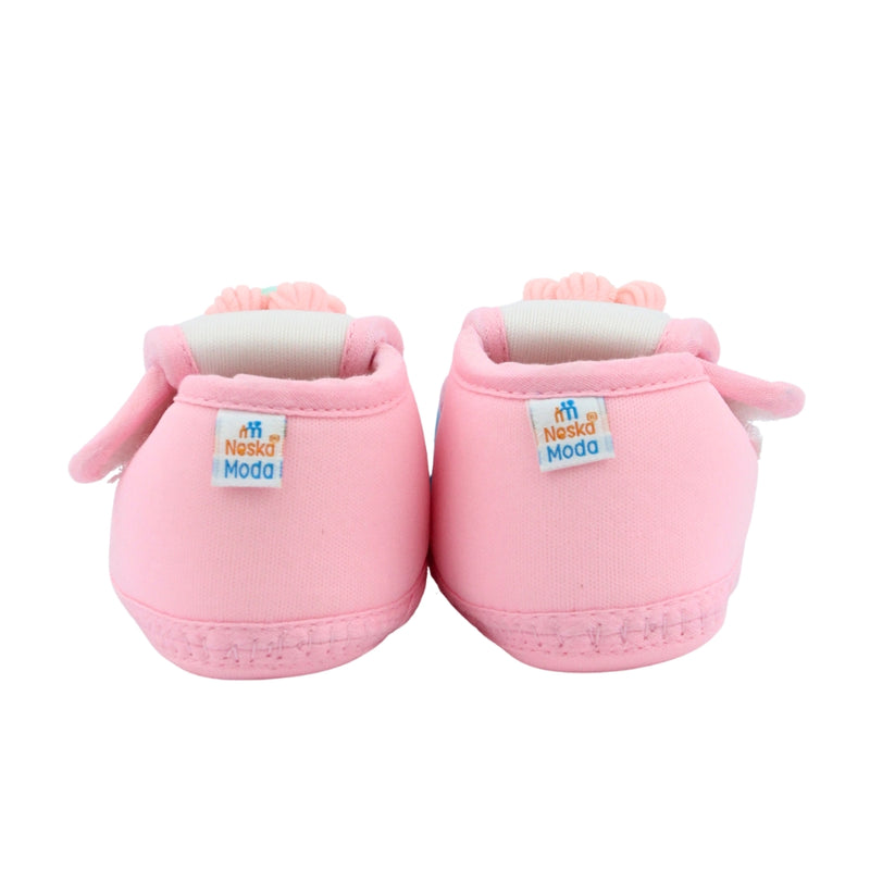 Baby Unisex Cotton Floral White,Pink Velcro Booties-BT5359
