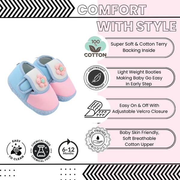 Baby Unisex Cotton Floral Pink,Blue Velcro Booties-BT5360