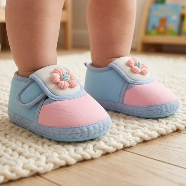 Baby Unisex Cotton Floral Pink,Blue Velcro Booties-BT5360