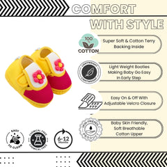Baby Unisex Cotton Floral Yellow,Pink Velcro Booties-BT5361