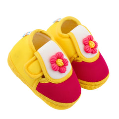 Baby Unisex Cotton Floral Yellow,Pink Velcro Booties-BT5361