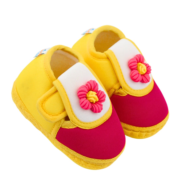 Baby Unisex Cotton Floral Yellow,Pink Velcro Booties-BT5361