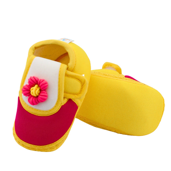 Baby Unisex Cotton Floral Yellow,Pink Velcro Booties-BT5361