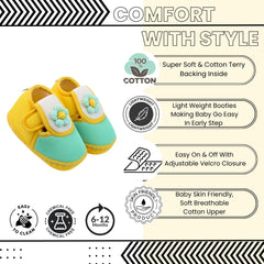 Baby Unisex Cotton Floral Yellow,Green Velcro Booties-BT5362