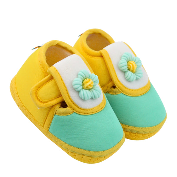 Baby Unisex Cotton Floral Yellow,Green Velcro Booties-BT5362