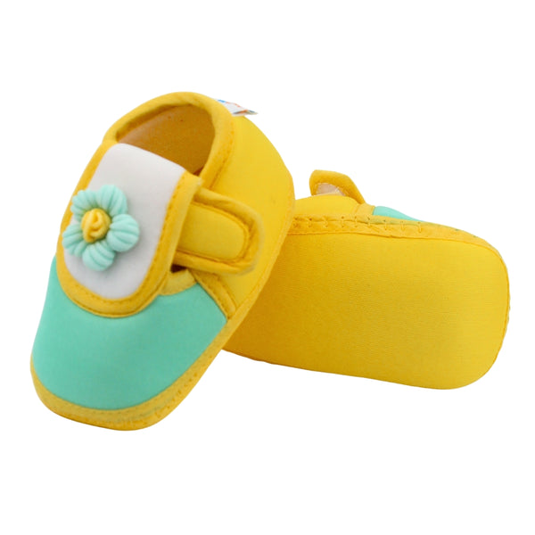 Baby Unisex Cotton Floral Yellow,Green Velcro Booties-BT5362