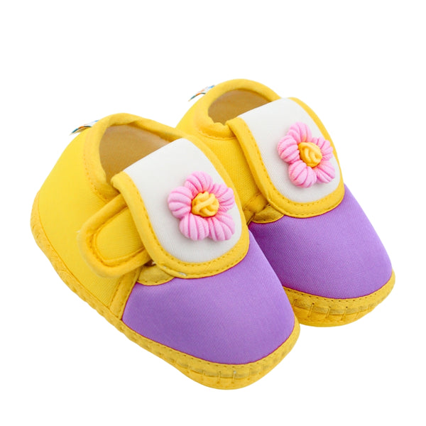 Baby Unisex Cotton Floral Yellow,Purple Velcro Booties-BT5363