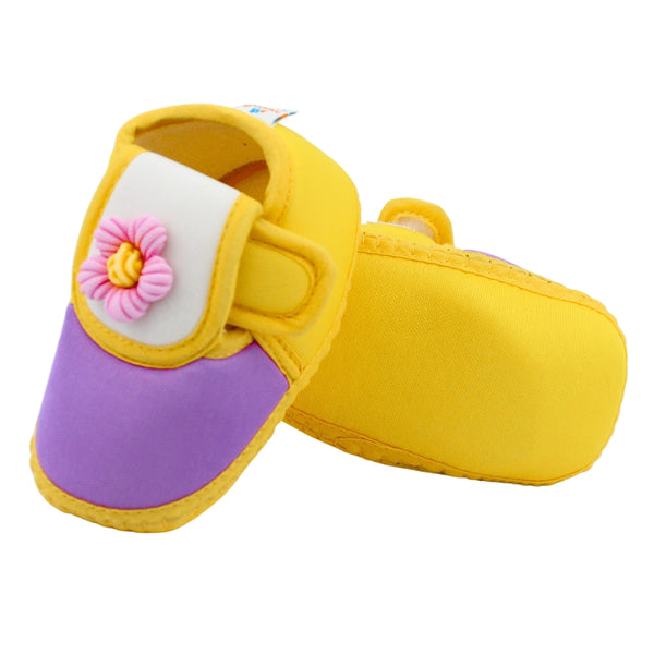 Baby Unisex Cotton Floral Yellow,Purple Velcro Booties-BT5363