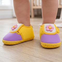 Baby Unisex Cotton Floral Yellow,Purple Velcro Booties-BT5363