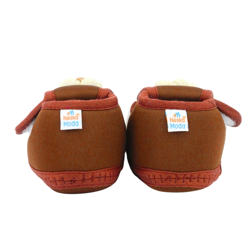 Baby Unisex Cotton Floral White,Brown Velcro Booties-BT5364