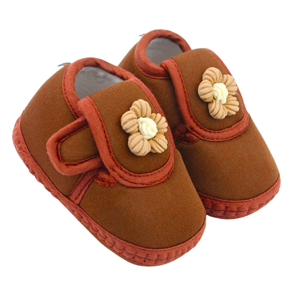Baby Unisex Cotton Floral Brown Velcro Booties-BT5365