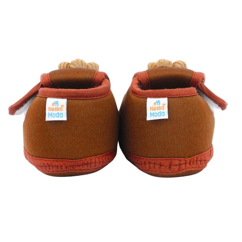 Baby Unisex Cotton Floral Brown Velcro Booties-BT5365