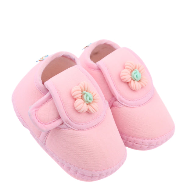 Baby Unisex Cotton Floral Pink Velcro Booties-BT5366