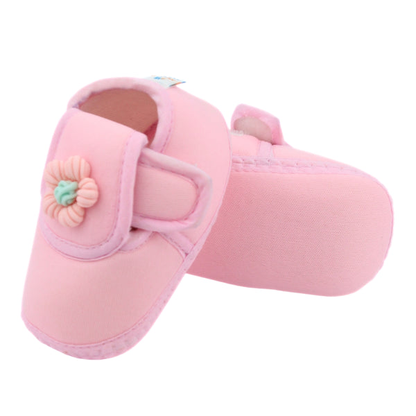 Baby Unisex Cotton Floral Pink Velcro Booties-BT5366