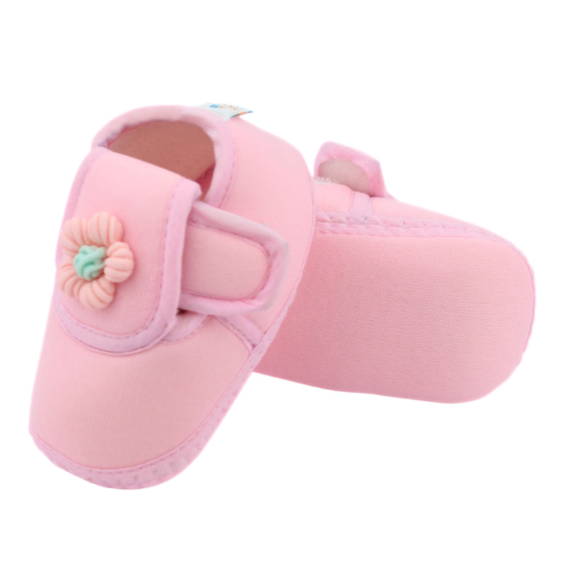 Baby Unisex Cotton Floral Pink Velcro Booties-BT5366