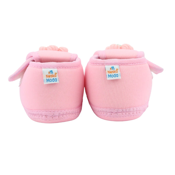 Baby Unisex Cotton Floral Pink Velcro Booties-BT5366
