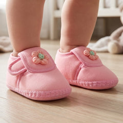 Baby Unisex Cotton Floral Pink Velcro Booties-BT5366