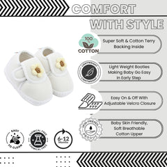 Baby Unisex Cotton Floral White Velcro Booties-BT5367
