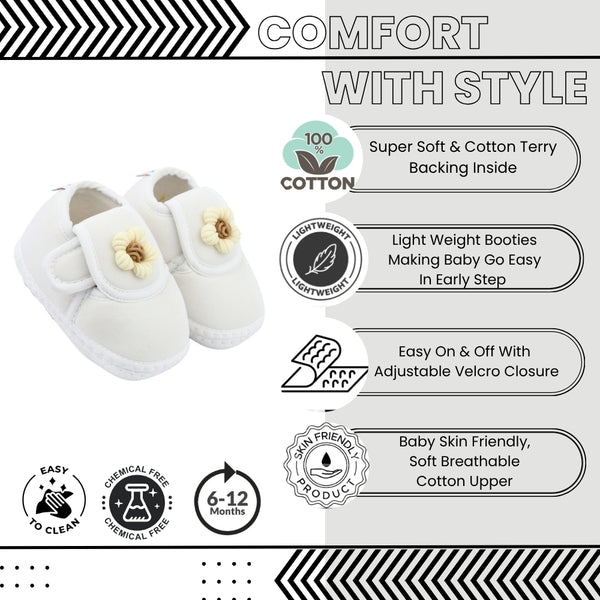 Baby Unisex Cotton Floral White Velcro Booties-BT5367