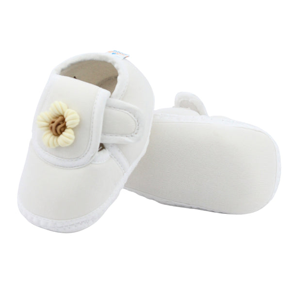 Baby Unisex Cotton Floral White Velcro Booties-BT5367