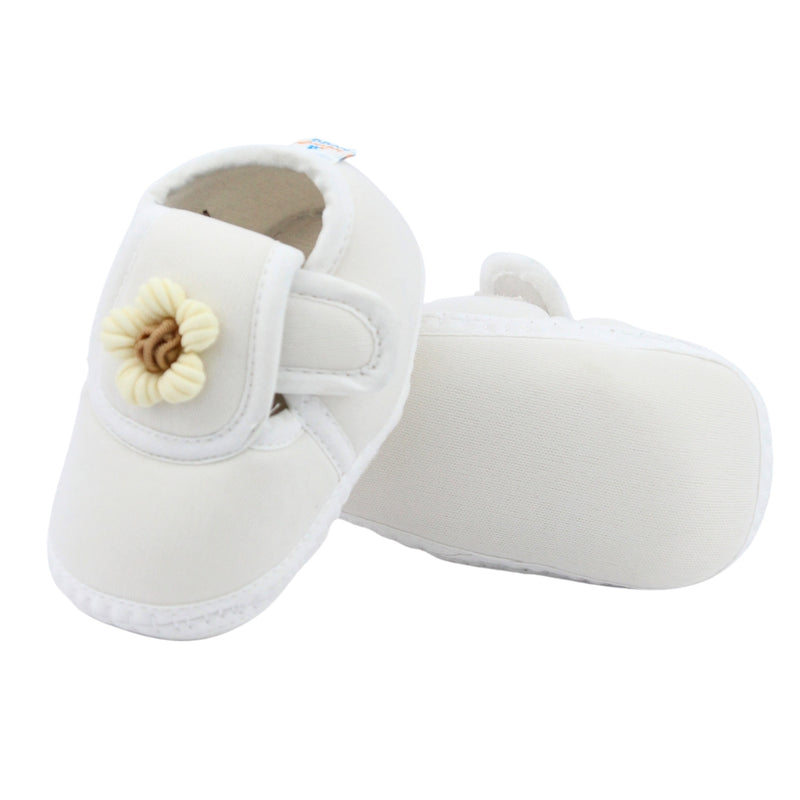 Baby Unisex Cotton Floral White Velcro Booties-BT5367