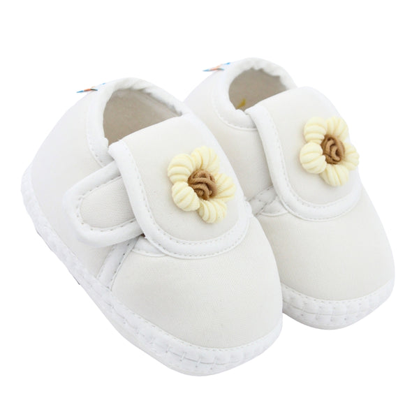 Baby Unisex Cotton Floral White Velcro Booties-BT5367