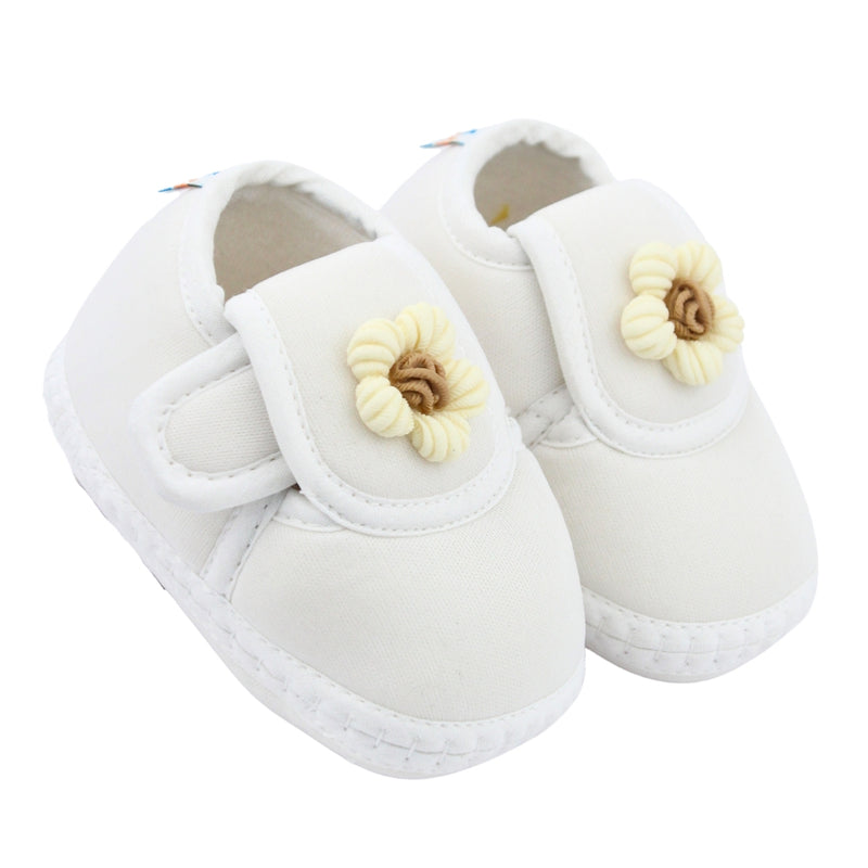 Baby Unisex Cotton Floral White Velcro Booties-BT5367