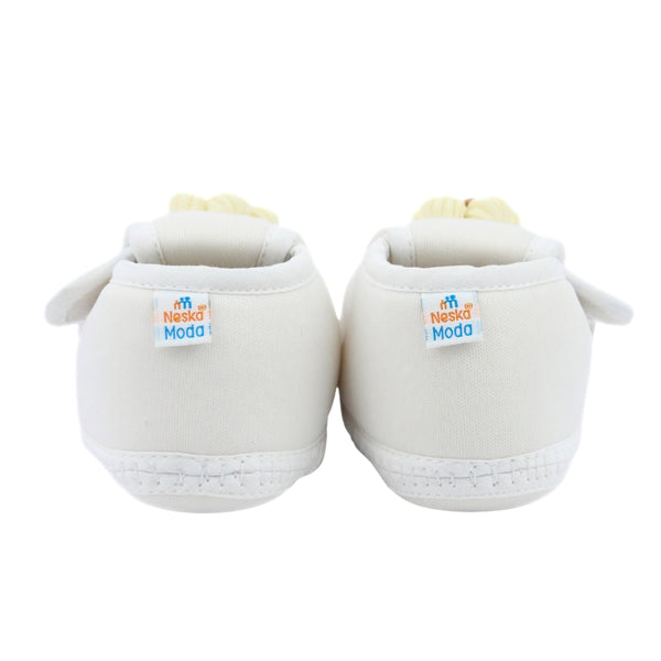 Baby Unisex Cotton Floral White Velcro Booties-BT5367