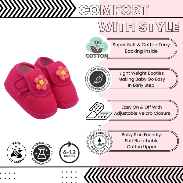 Baby Unisex Cotton Floral Pink,Yellow Velcro Booties-BT5368