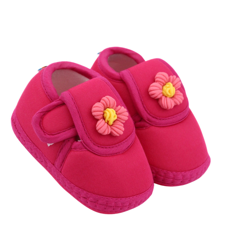 Baby Unisex Cotton Floral Pink,Yellow Velcro Booties-BT5368